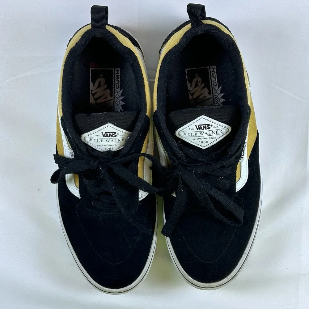 Vans Kyle Walker Pro Skate Shoes Mens‎ 8.5 Black Yellow Suede Canvas Wafflecup